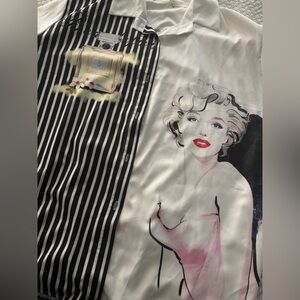 Graphic Marilyn Button-Up Shirt with Stripe Panel